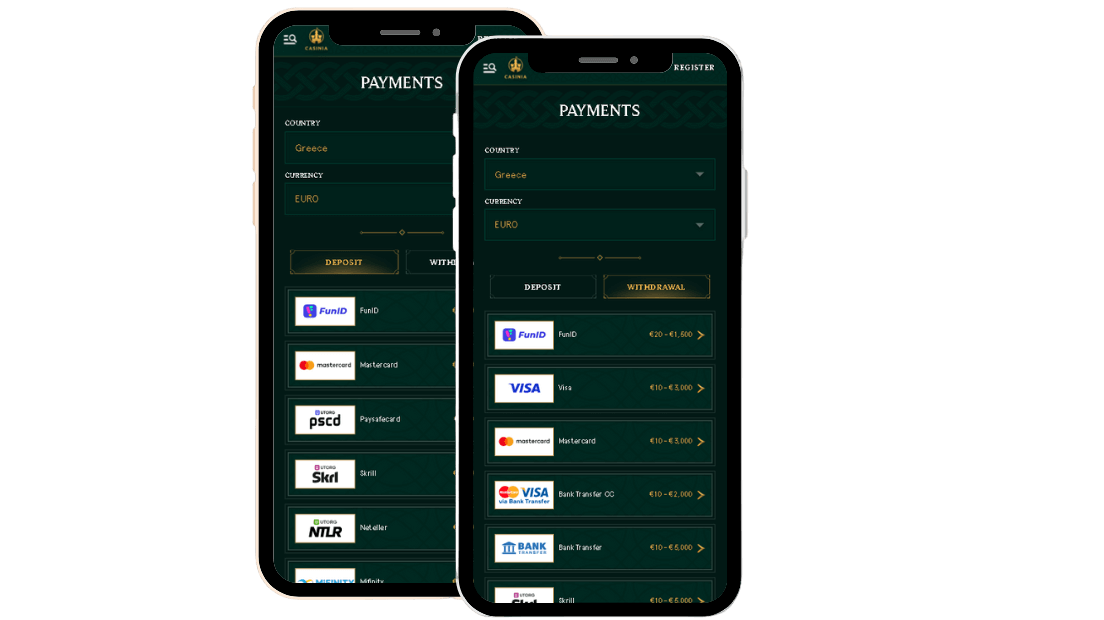 επιλογές πληρωμής στο καζίνο Casinia
